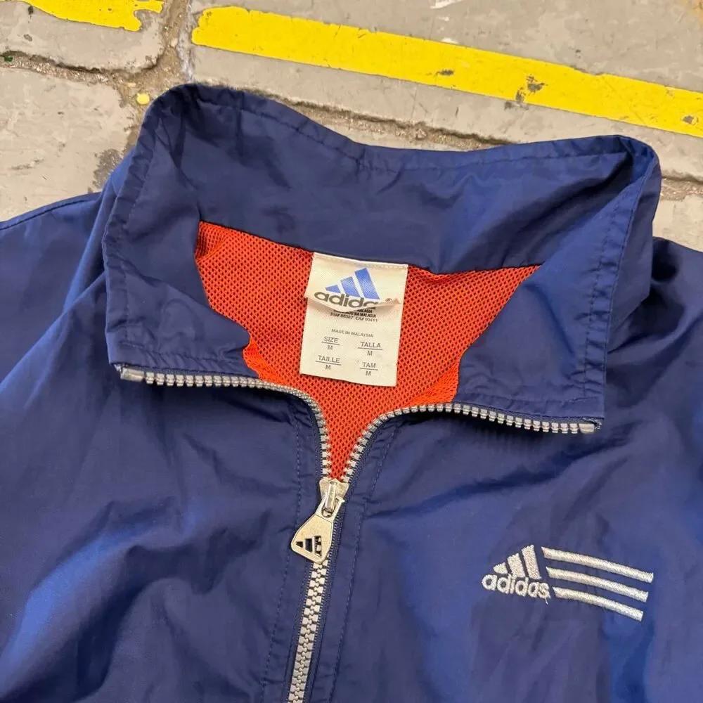 Adidas Blue and Orange Colorblock Track Jacket Windbreaker Y2K Size Medium